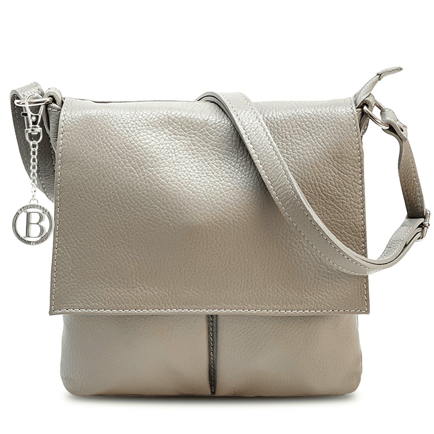 Természetes bőr válltáska sok zsebbel - szürke