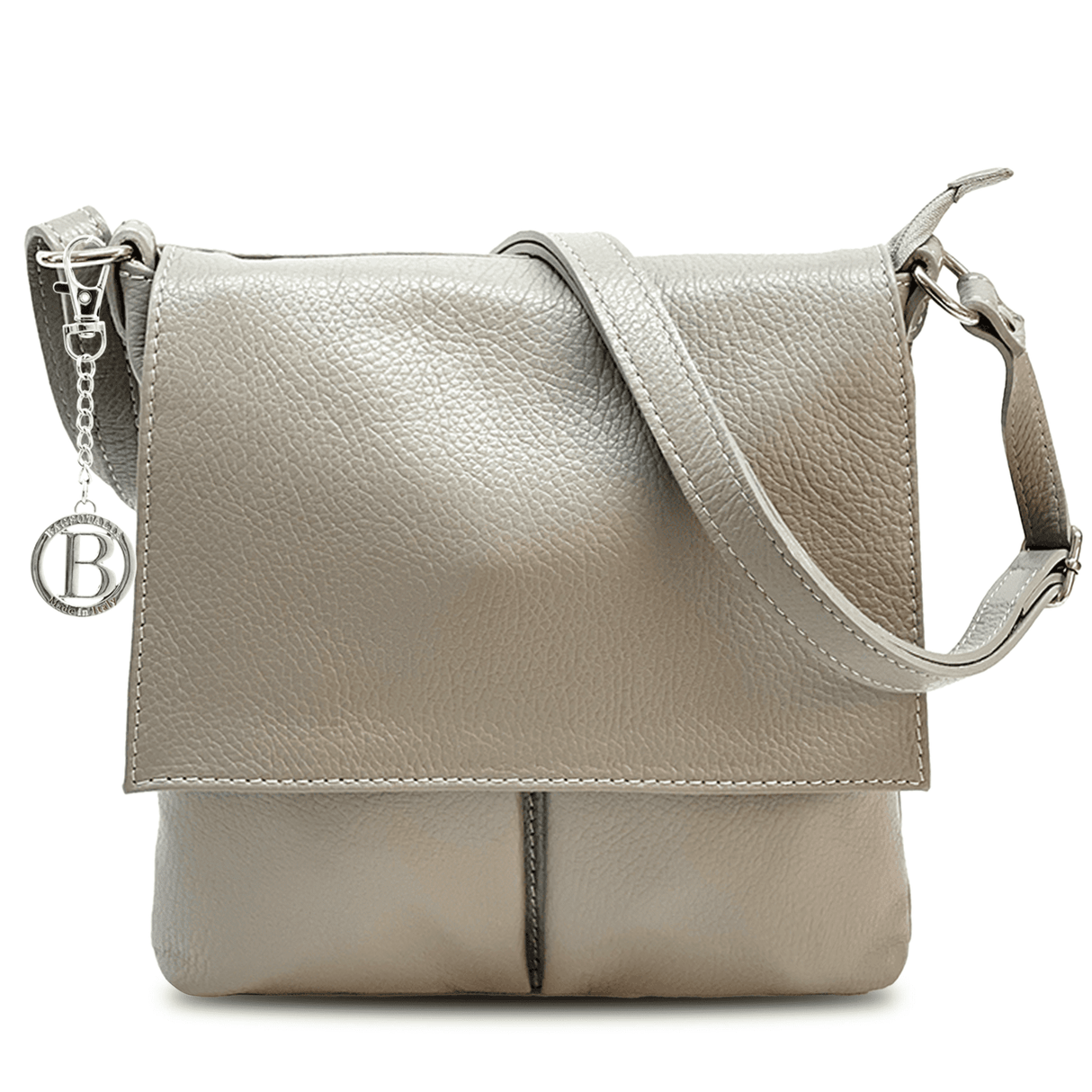 Természetes bőr válltáska sok zsebbel - szürke