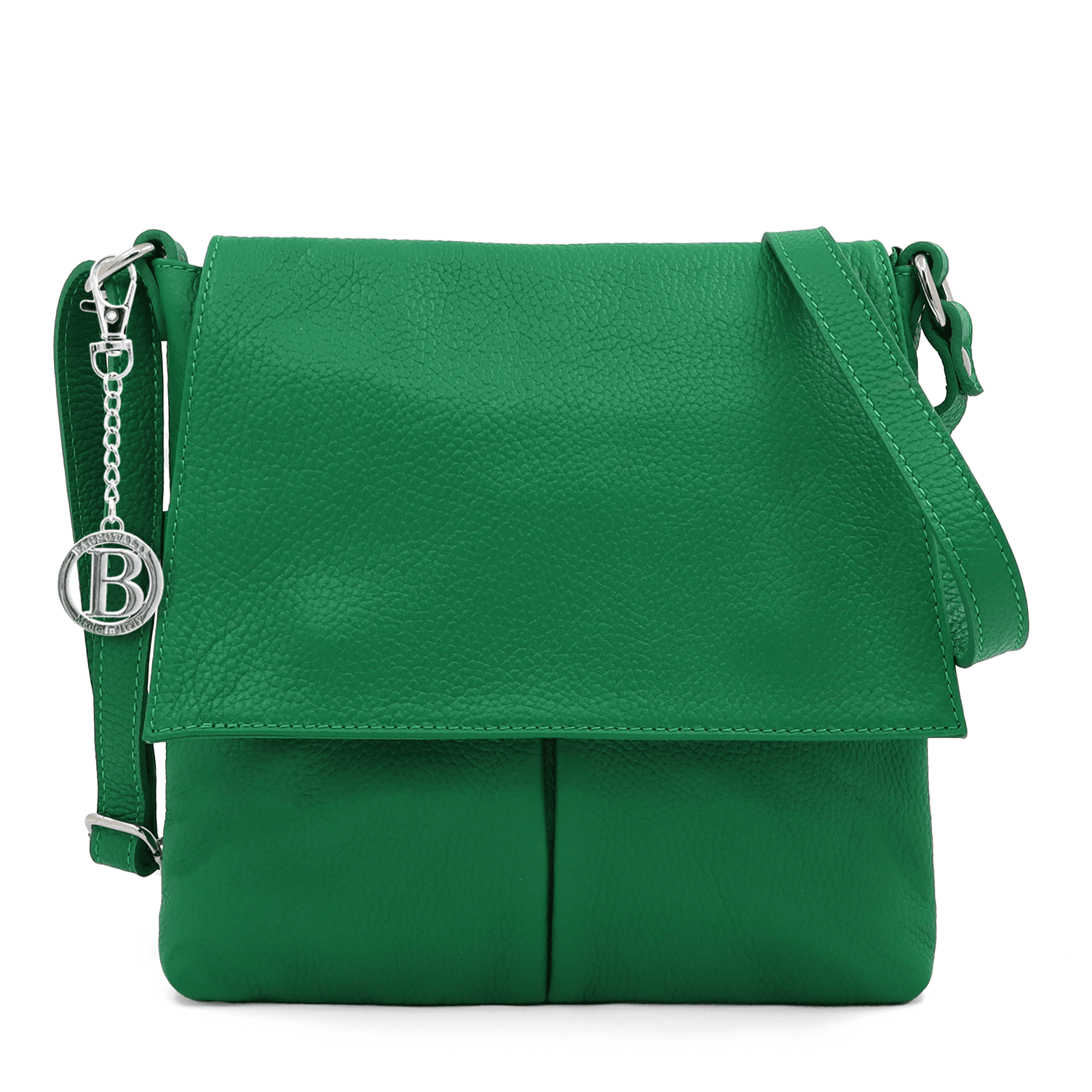 Természetes bőr válltáska sok zsebbel - zöld