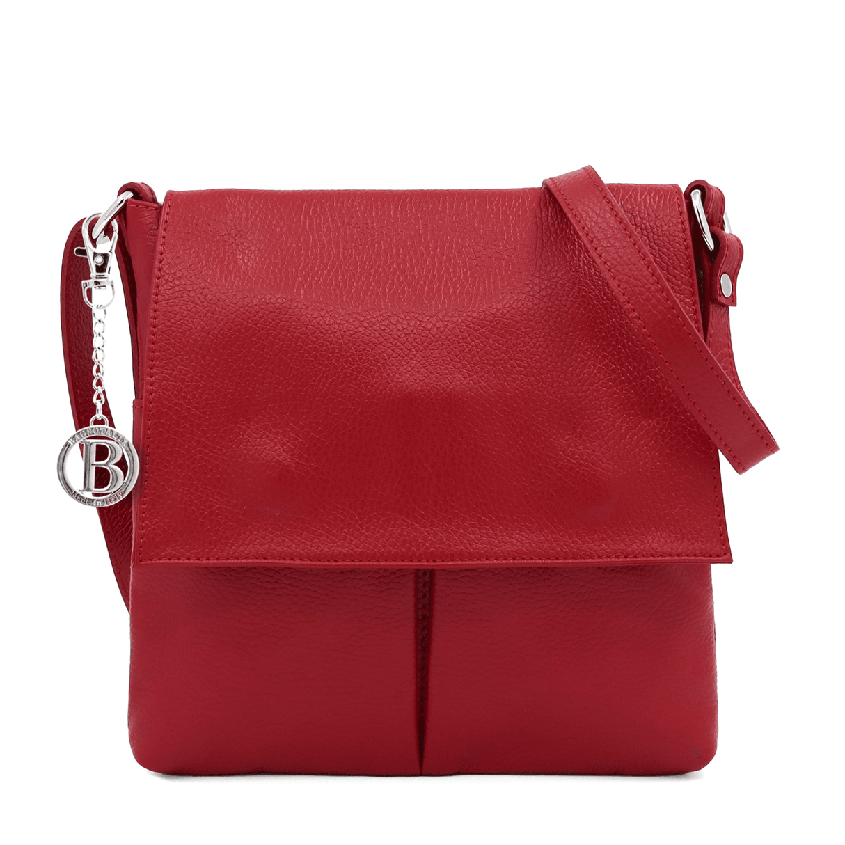 Válltáska természetes bőrből, sok zsebbel - piros