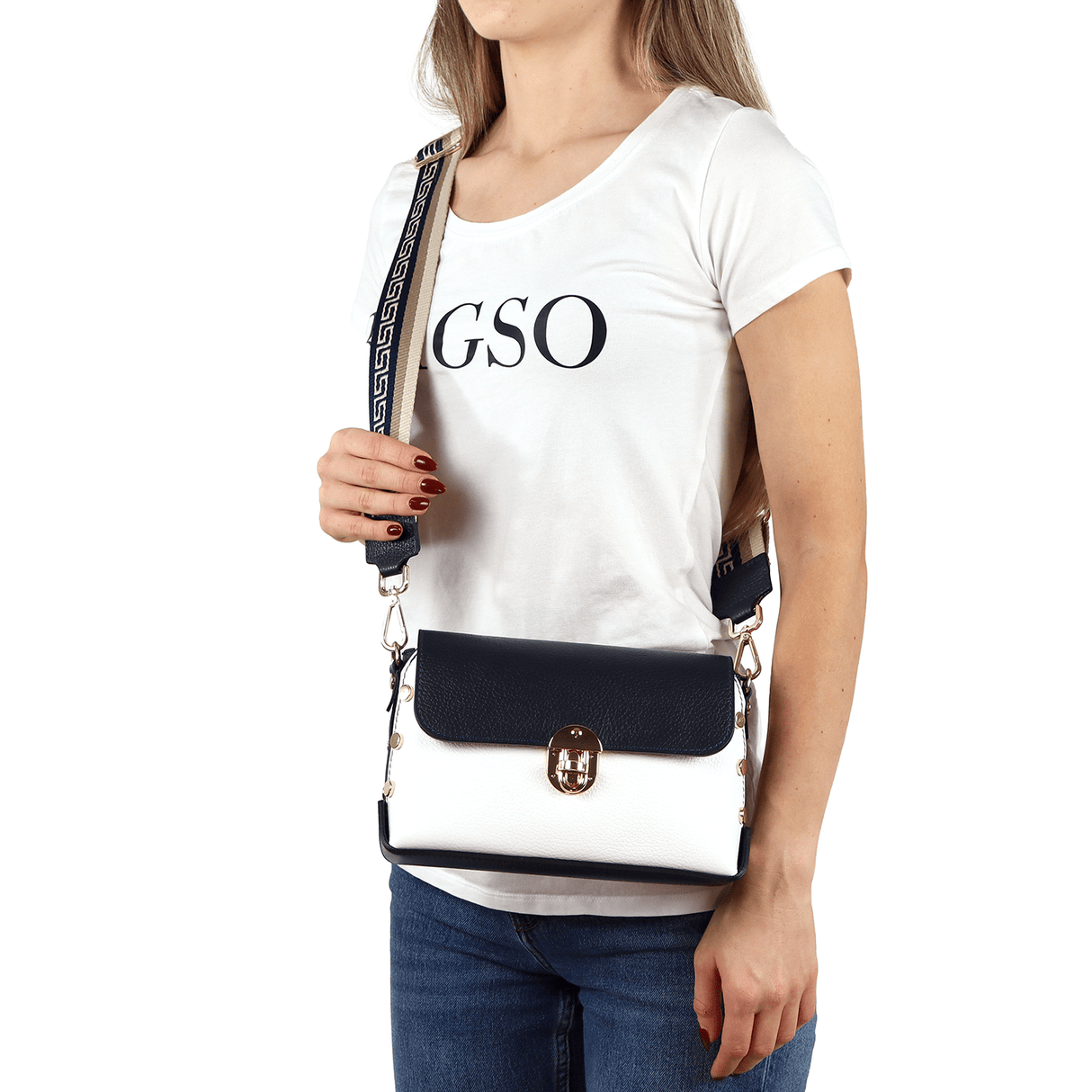 Antoanella női táska természetes bőrből - kék