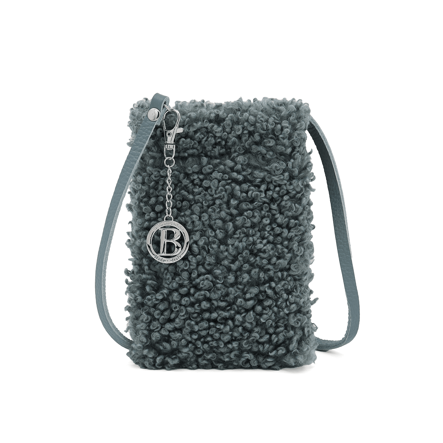 Természetes bőr és plüss Maya telefonhuzat - kék