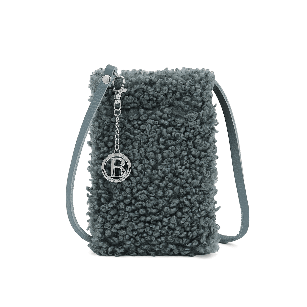 Természetes bőr és plüss Maya telefonhuzat - kék