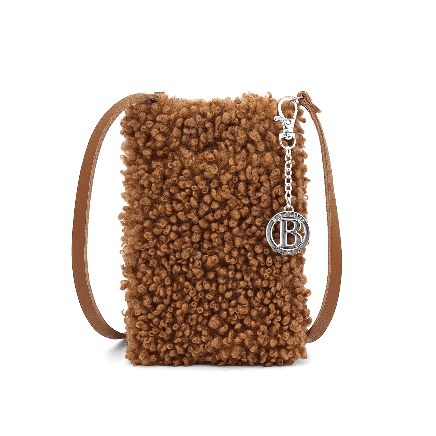 Természetes bőr és plüss telefonhuzat Maya - cserépkék