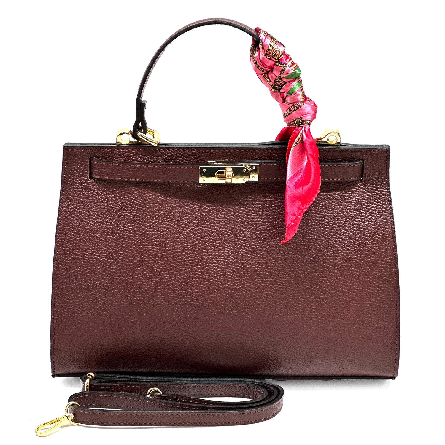 Női táska természetes bőrből sállal – bordó