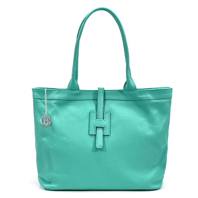 Nagy női táska természetes bőrből - türkiz