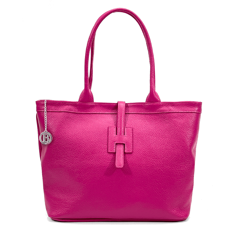 Nagy női táska természetes bőrből - fukszia