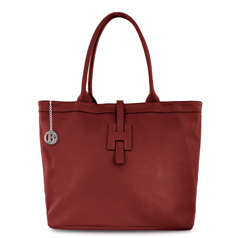 Nagy női táska természetes bőrből - bordó