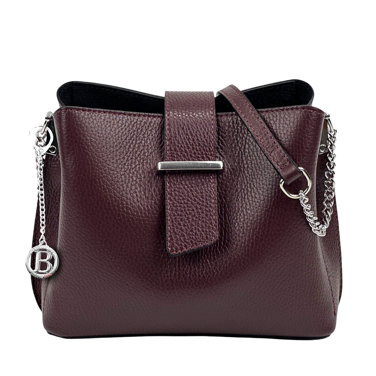 Női válltáska természetes bőrből – bordó