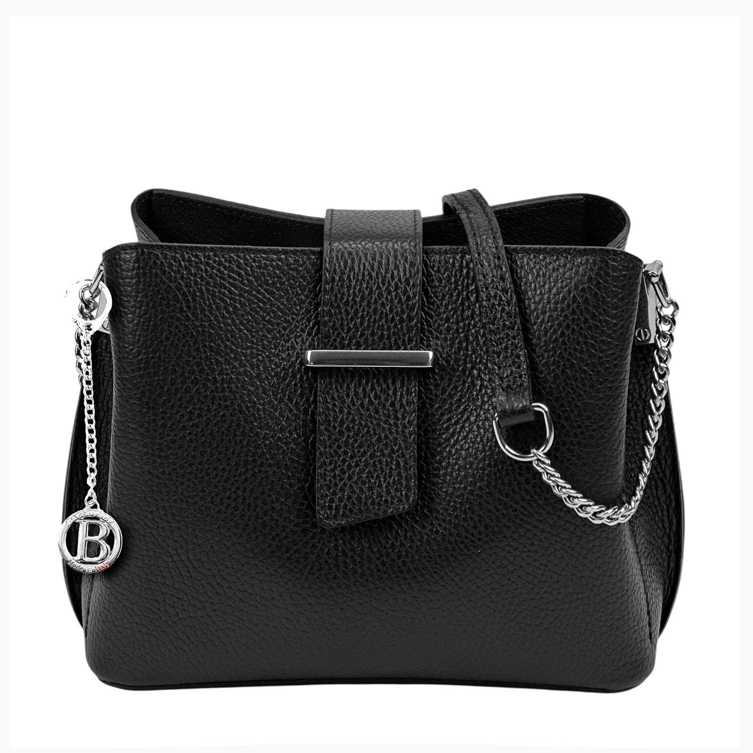 Női válltáska természetes bőrből – fekete