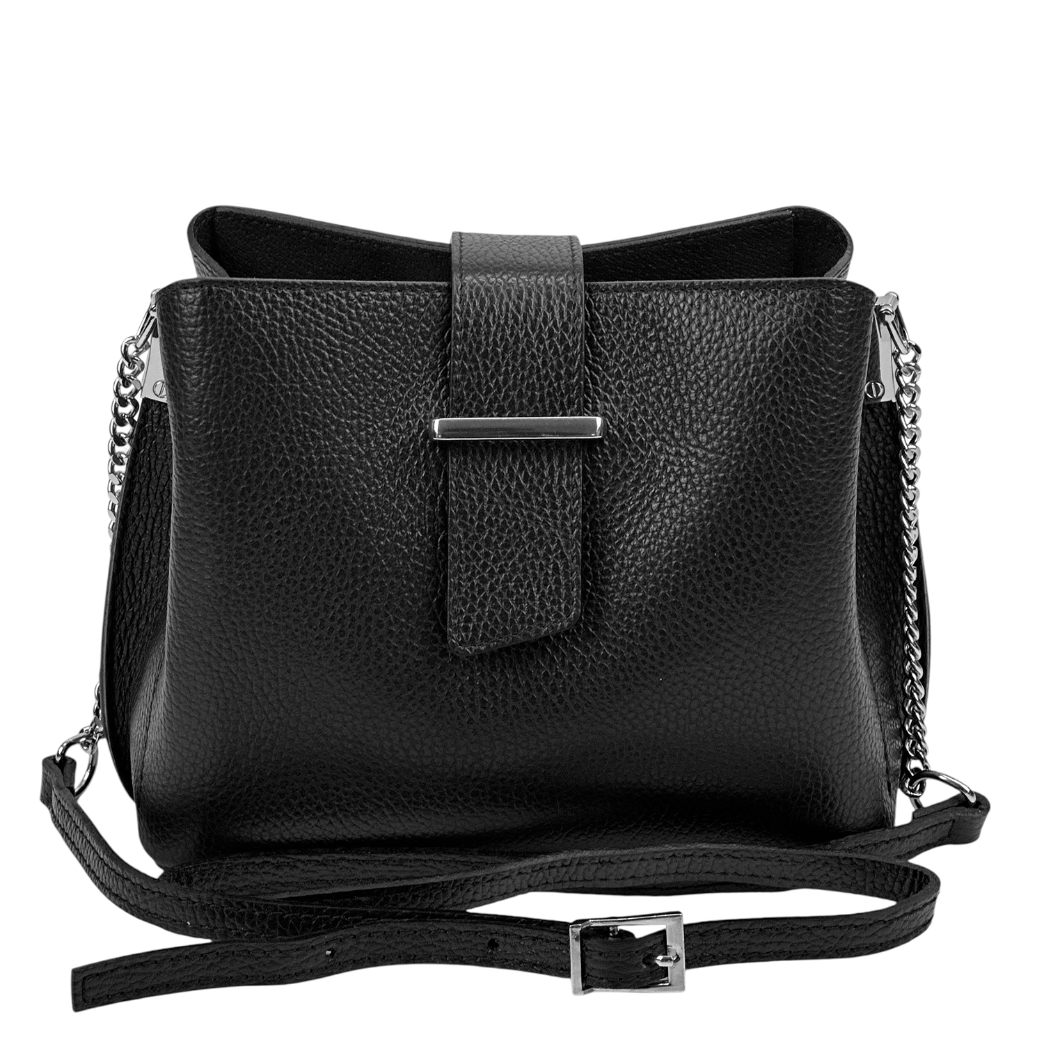 Női válltáska természetes bőrből – fekete