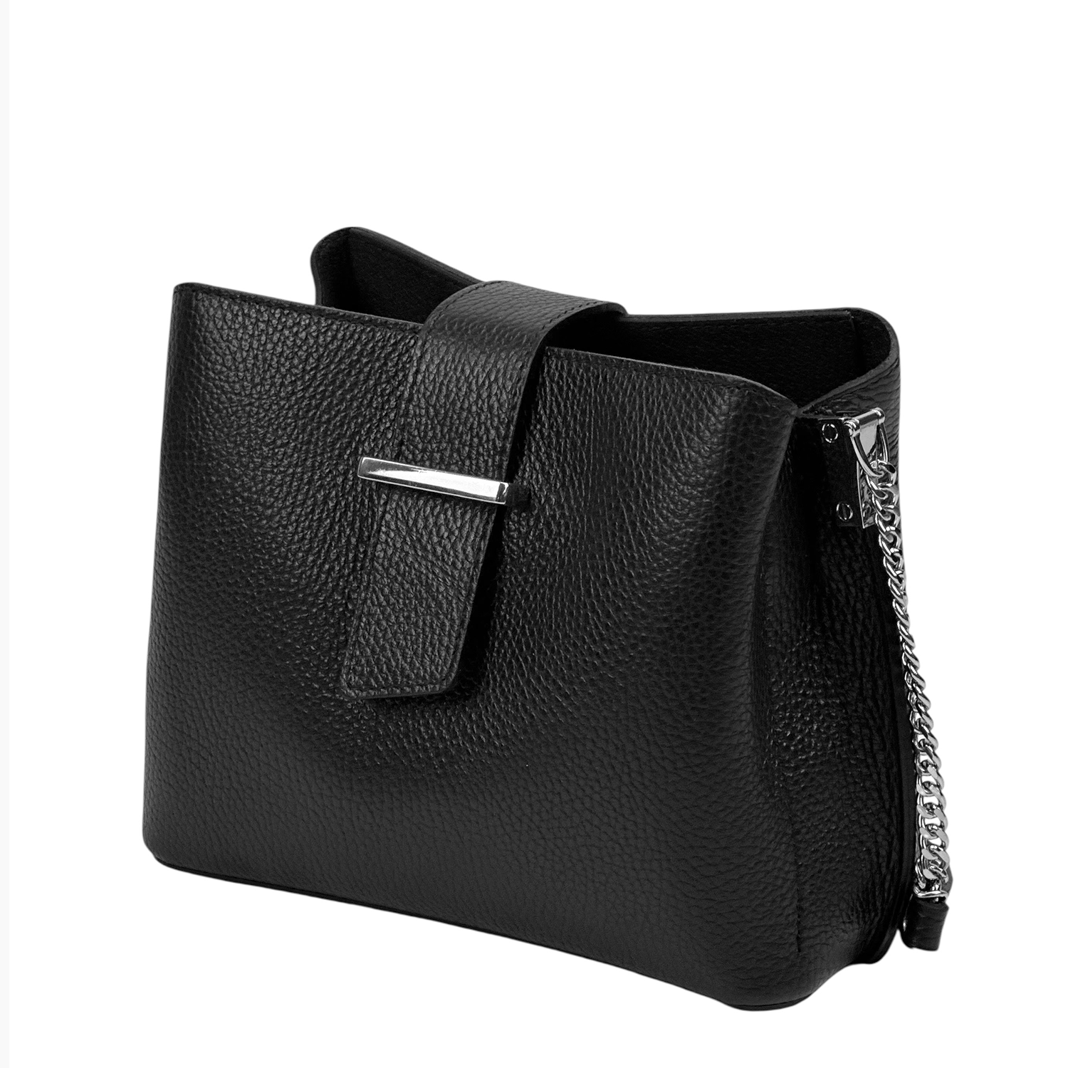 Női válltáska természetes bőrből – fekete