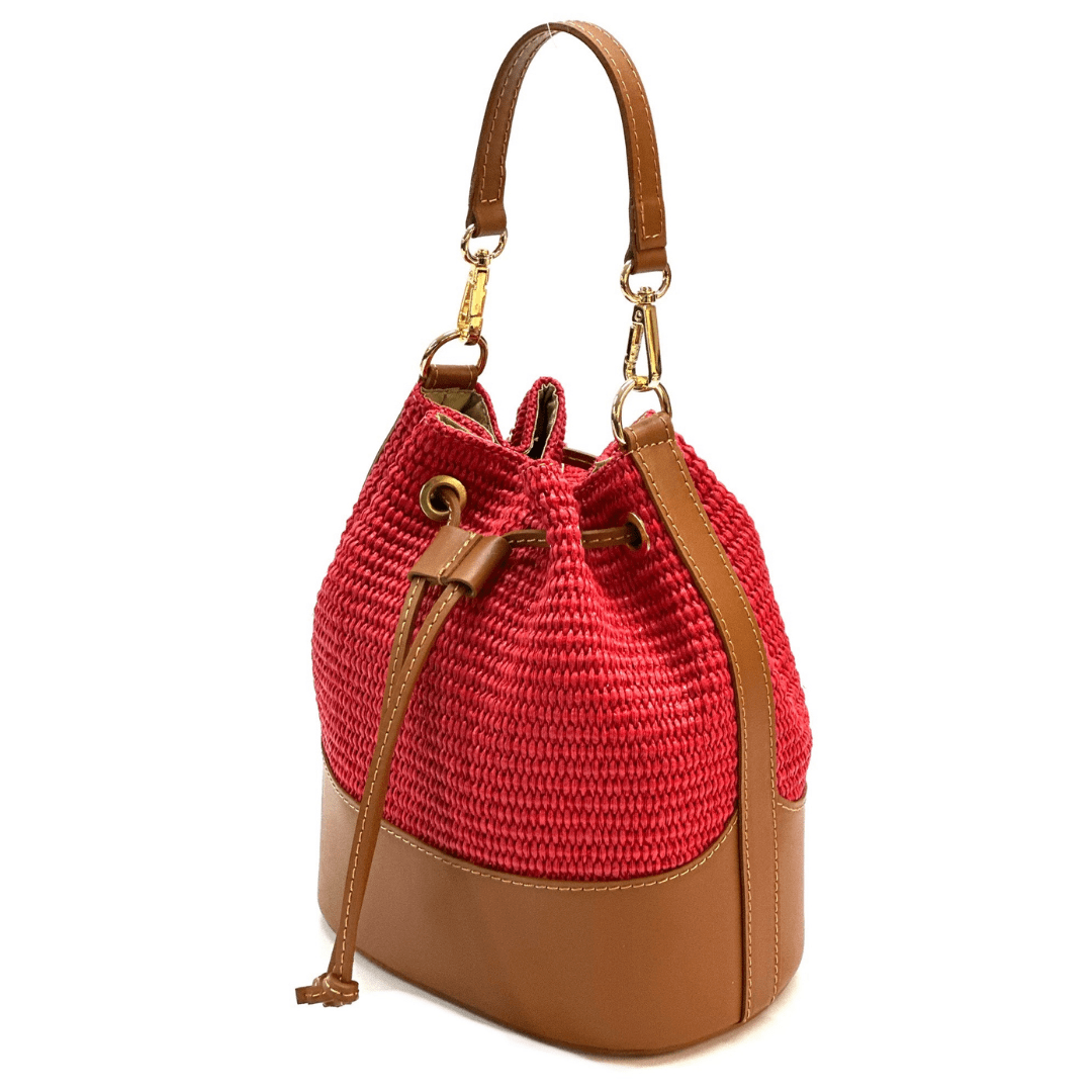 Természetes bőr és rafia táska Arla - piros