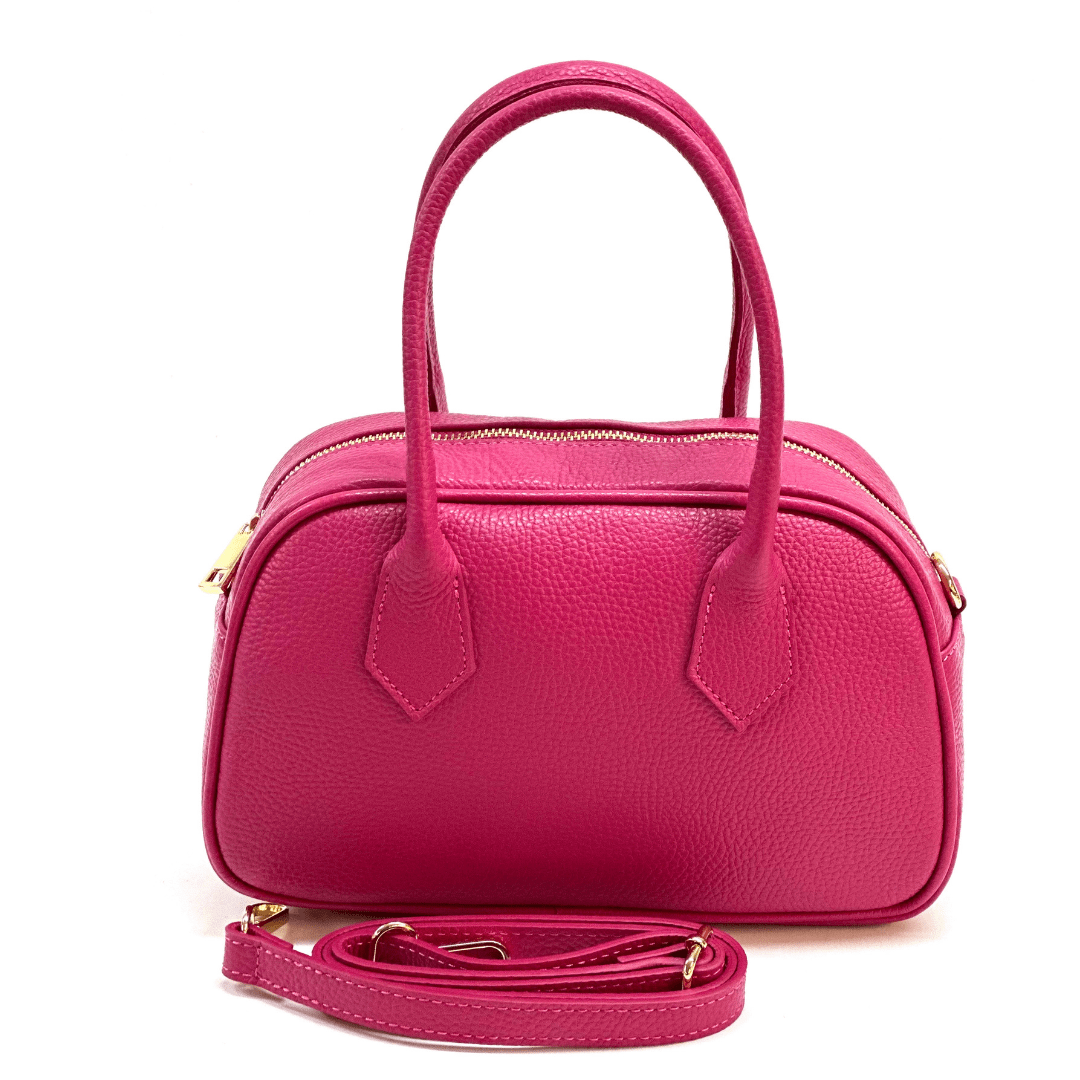 Női táska természetes bőrből, lánccal, Ria - fukszia