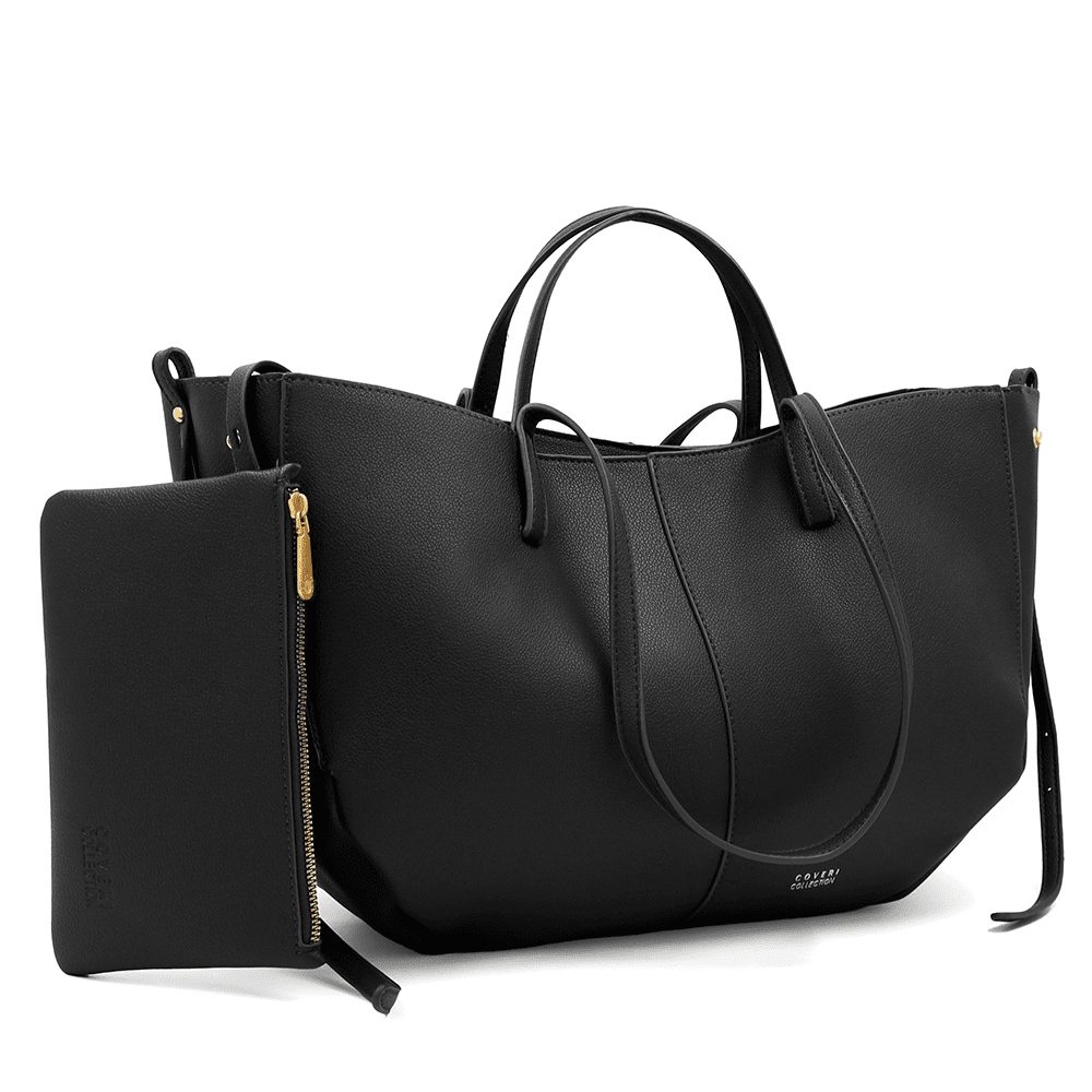 Nagy női táska kétféle fogantyúval és tolltartóval Siena - fekete