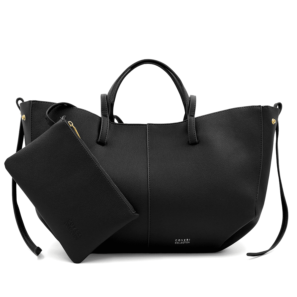 Nagy női táska kétféle fogantyúval és tolltartóval Siena - fekete
