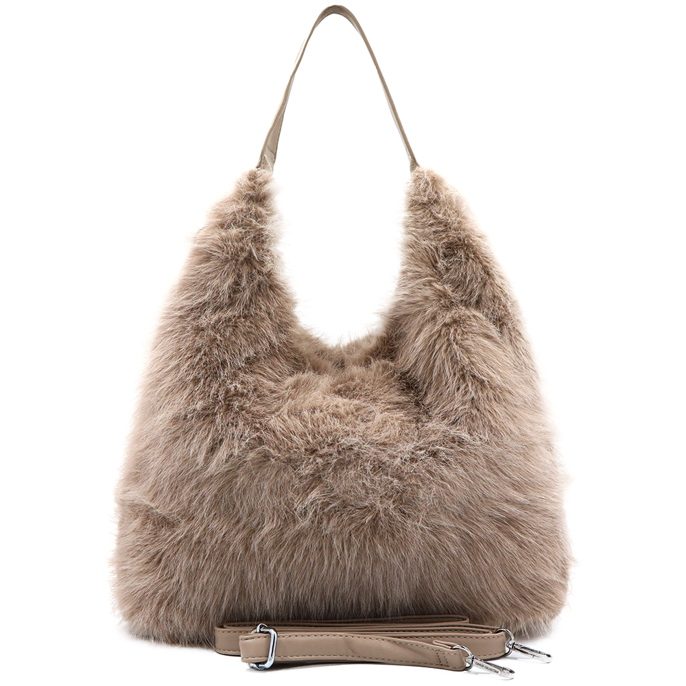 Nagy női táska típusú táska plüssből – barna