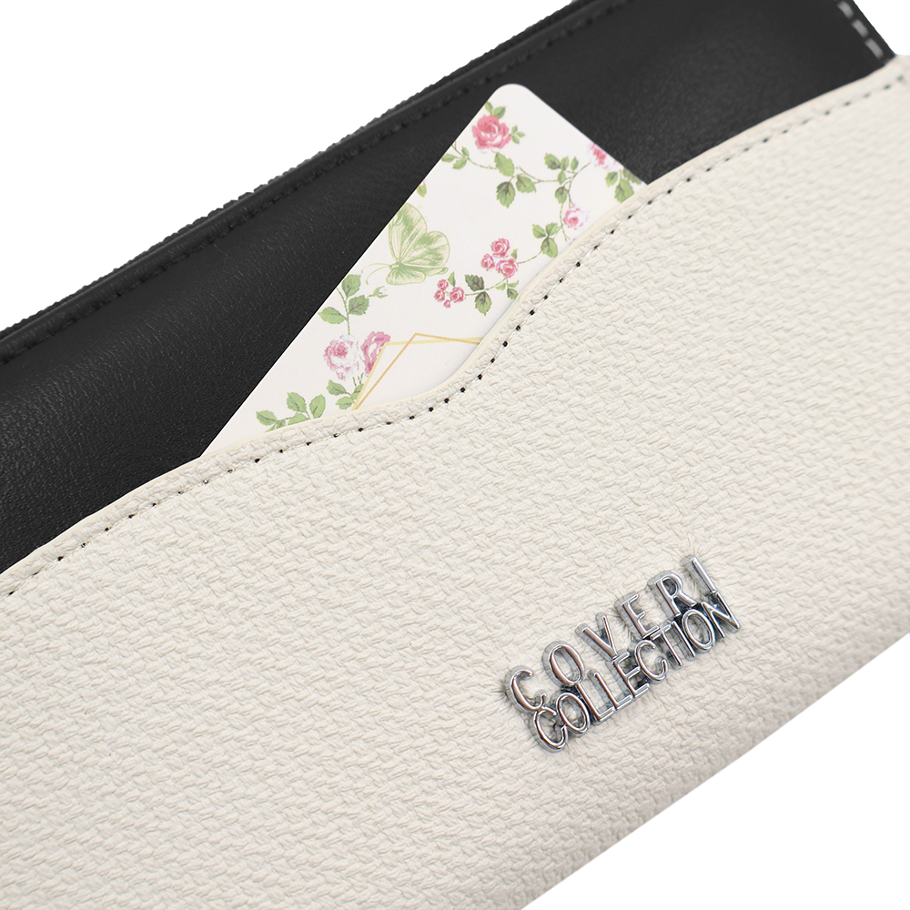 Női pénztárca sok rekesszel – bézs/fekete