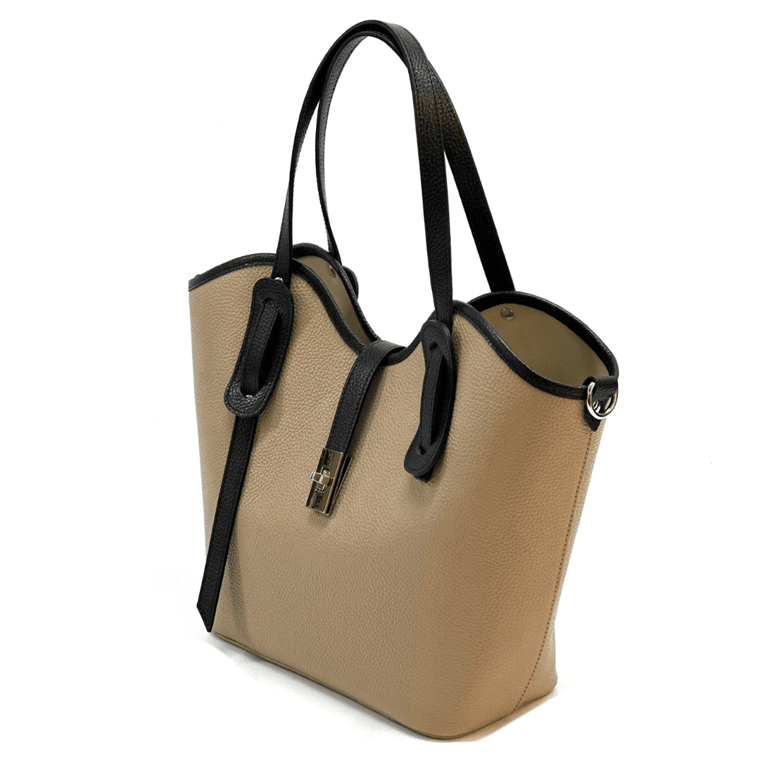 Női táska természetes bőrből Viora - világosbarna / fekete