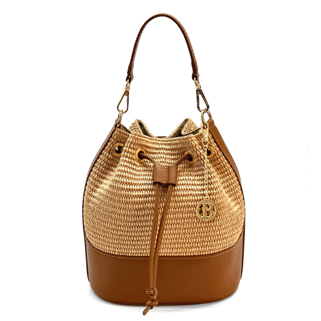 Természetes bőr és rafia táska Arla - barna