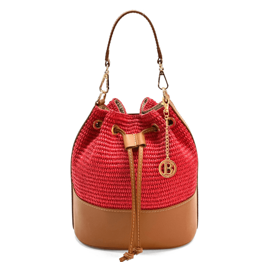 Természetes bőr és rafia táska Arla - piros