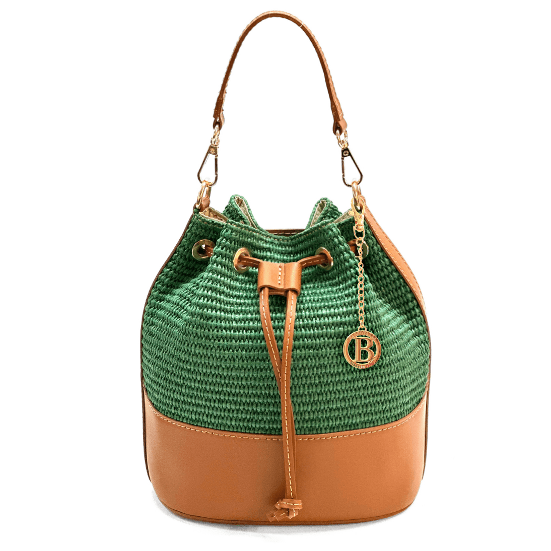 Természetes bőr és rafia táska Arla - zöld