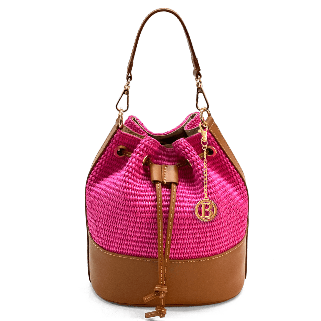 Természetes bőr és rafia táska Arla - fukszia