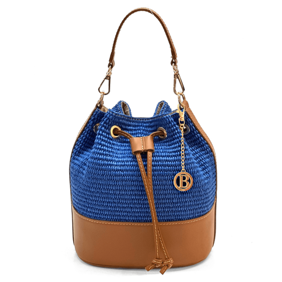 Természetes bőr és rafia táska Arla - kék