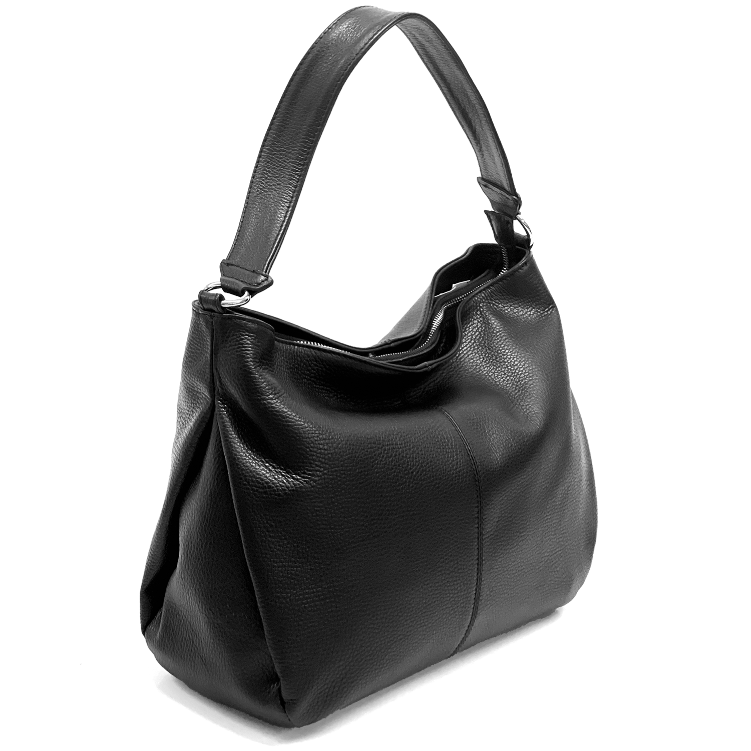 Nagy méretű női táska, természetes bőrből, három rekesszel – fekete