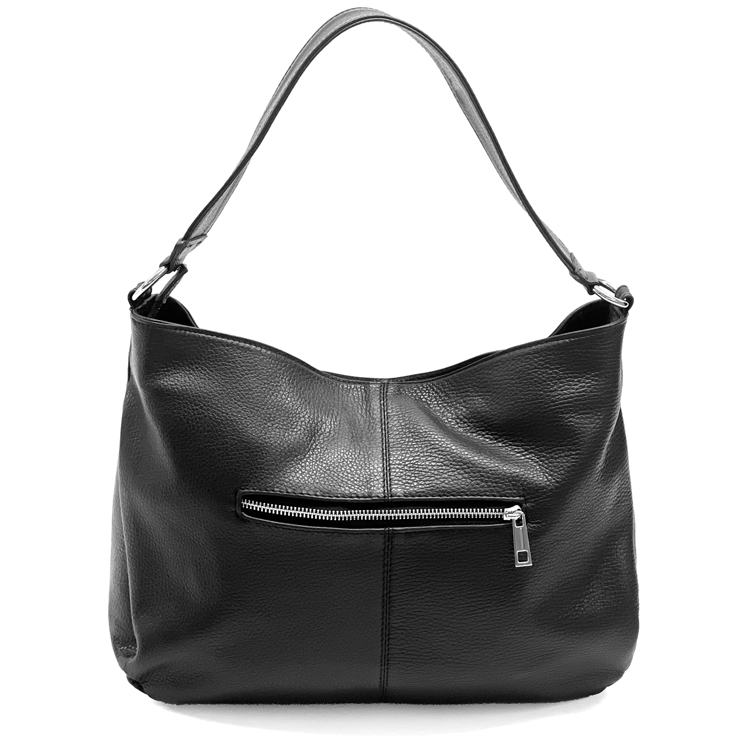 Nagy méretű női táska, természetes bőrből, három rekesszel – fekete