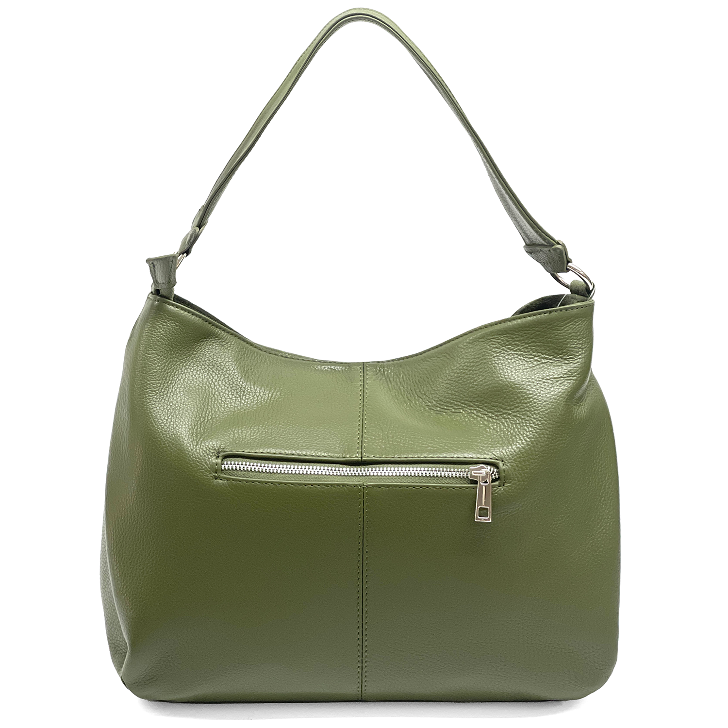 Nagy méretű női táska, természetes bőrből, három rekesszel – zöld