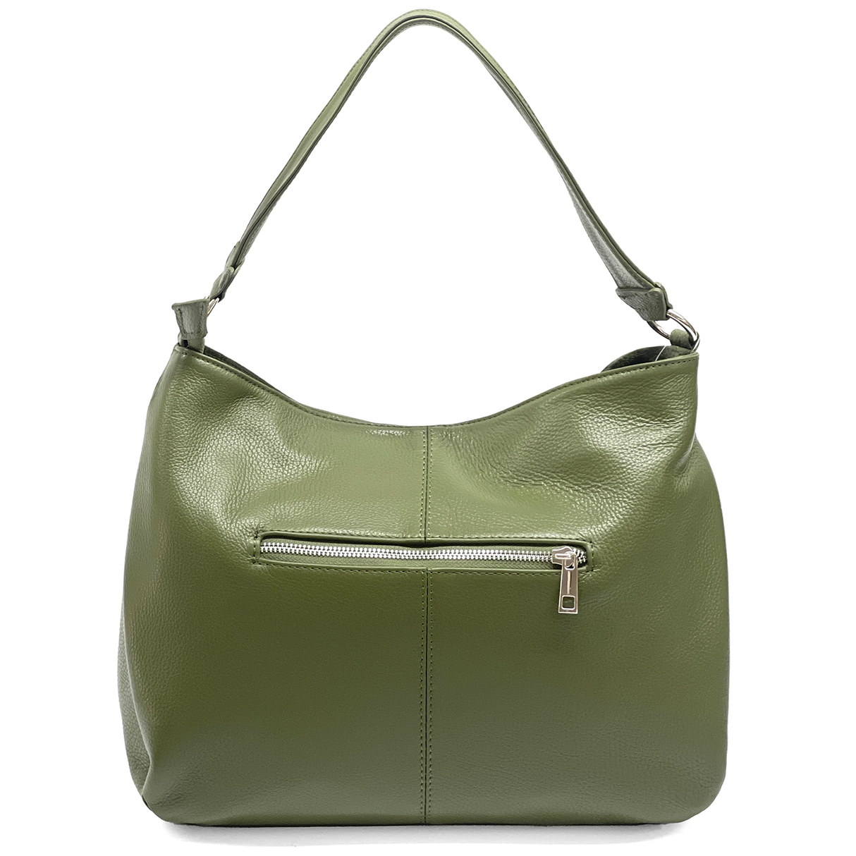 Nagy méretű női táska, természetes bőrből, három rekesszel – zöld