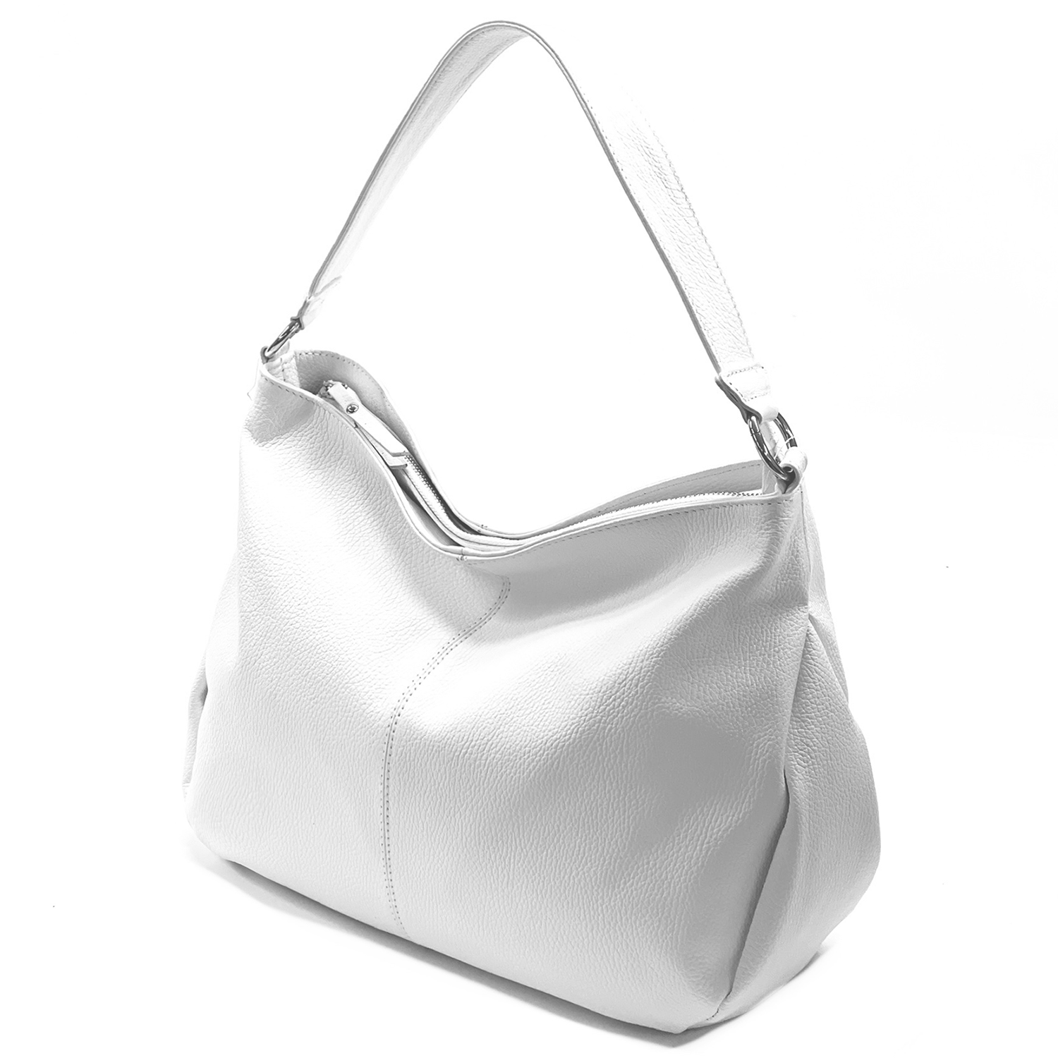 Nagy méretű női táska, természetes bőrből, három rekesszel – fehér