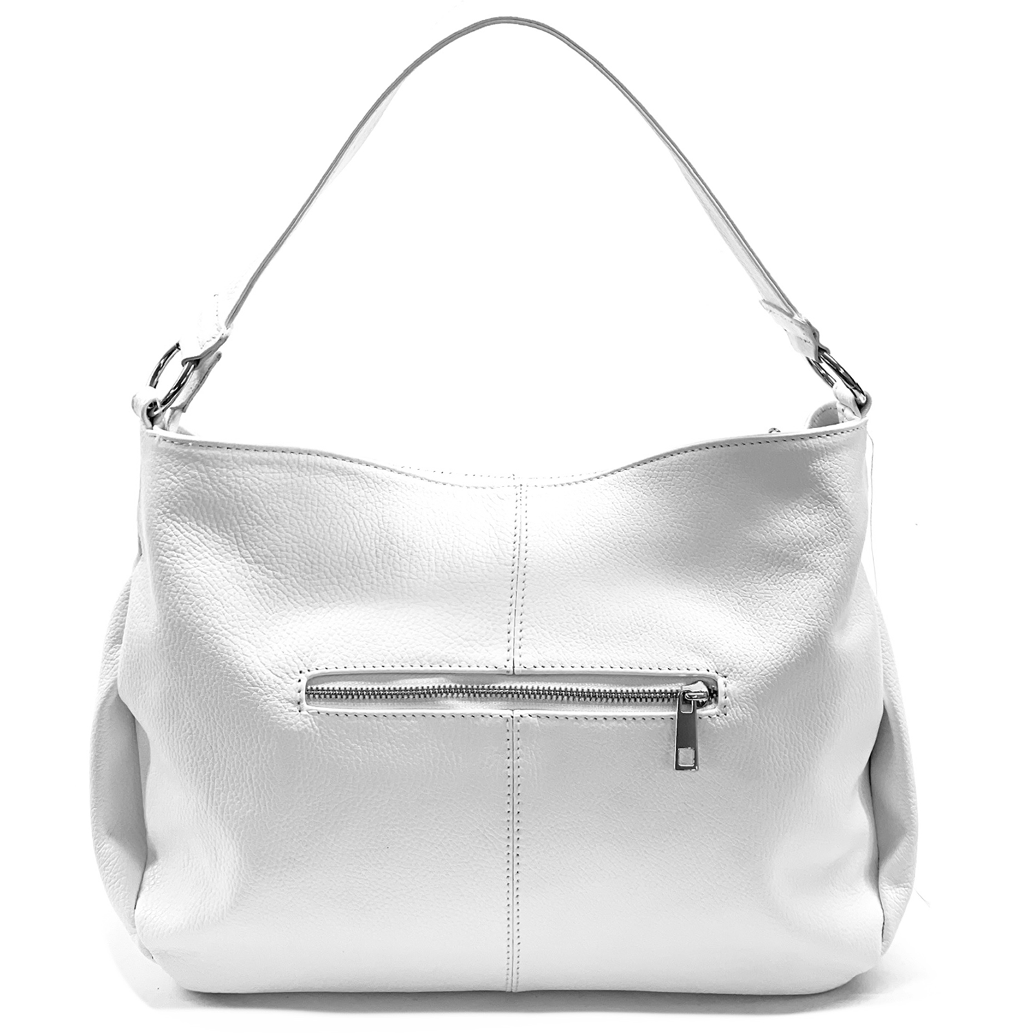 Nagy méretű női táska, természetes bőrből, három rekesszel – fehér