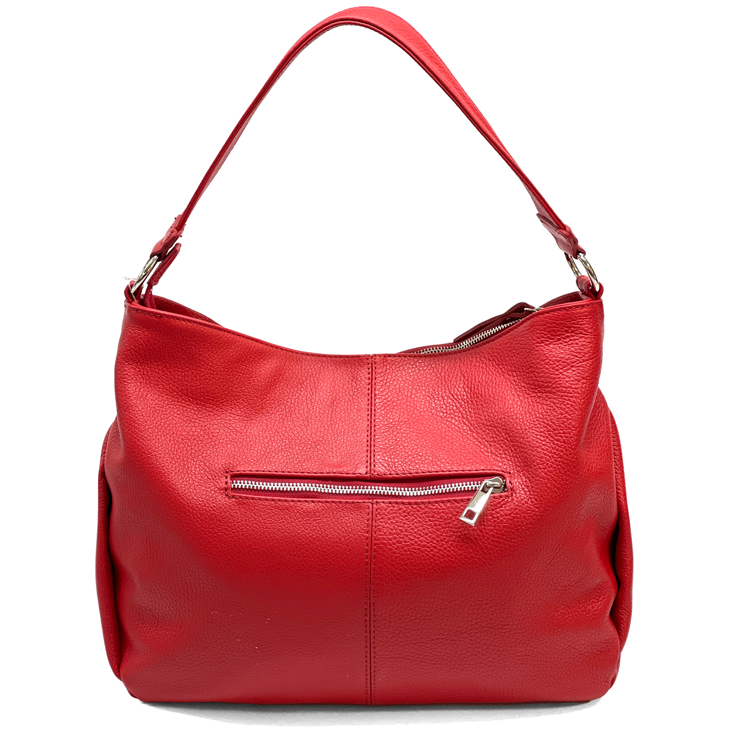 Nagy méretű női táska, természetes bőrből, három rekesszel – piros