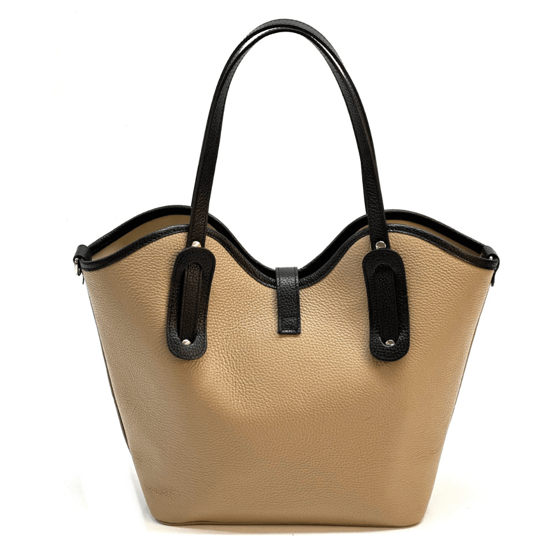 Női táska természetes bőrből Viora - világosbarna / fekete