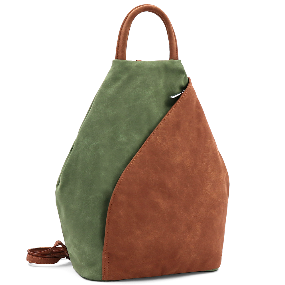 Női hátizsák titkos záródással Darina - zöld/téglabarna