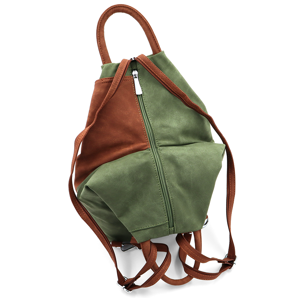 Női hátizsák titkos záródással Darina - zöld/téglabarna