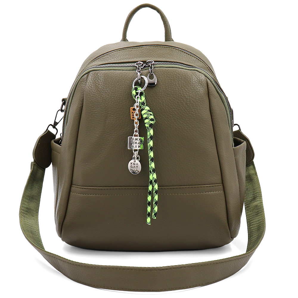 2 az 1-ben – Hátizsák és táska két nagy rekesszel és kulcstartóval – zöld