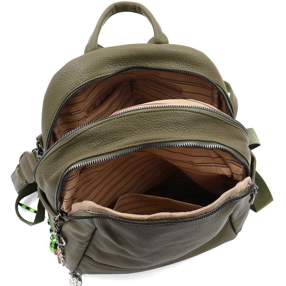 2 az 1-ben – Hátizsák és táska két nagy rekesszel és kulcstartóval – zöld