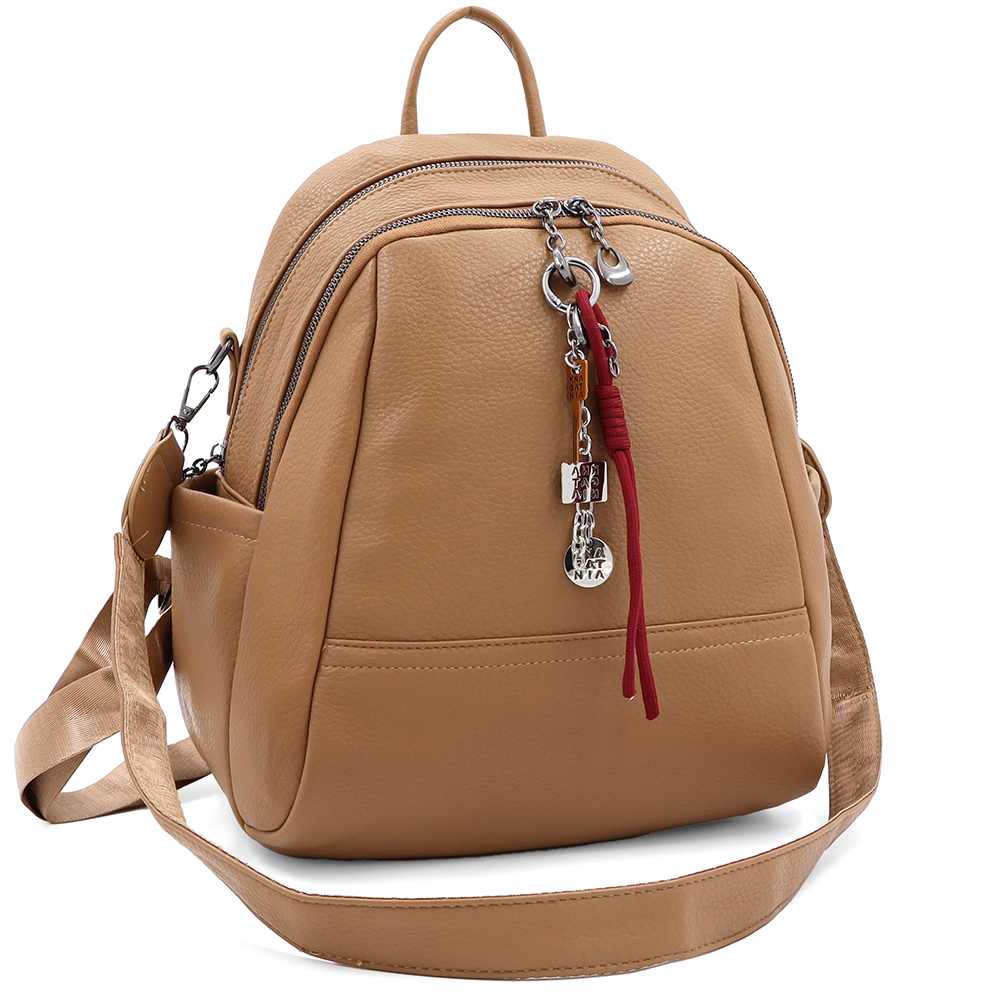 2 az 1-ben – Hátizsák és táska két nagy rekesszel és kulcstartóval – világosbarna