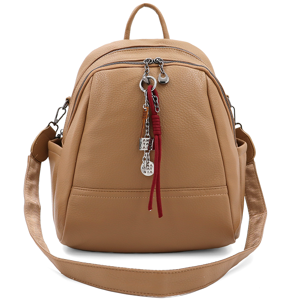 2 az 1-ben – Hátizsák és táska két nagy rekesszel és kulcstartóval – világosbarna