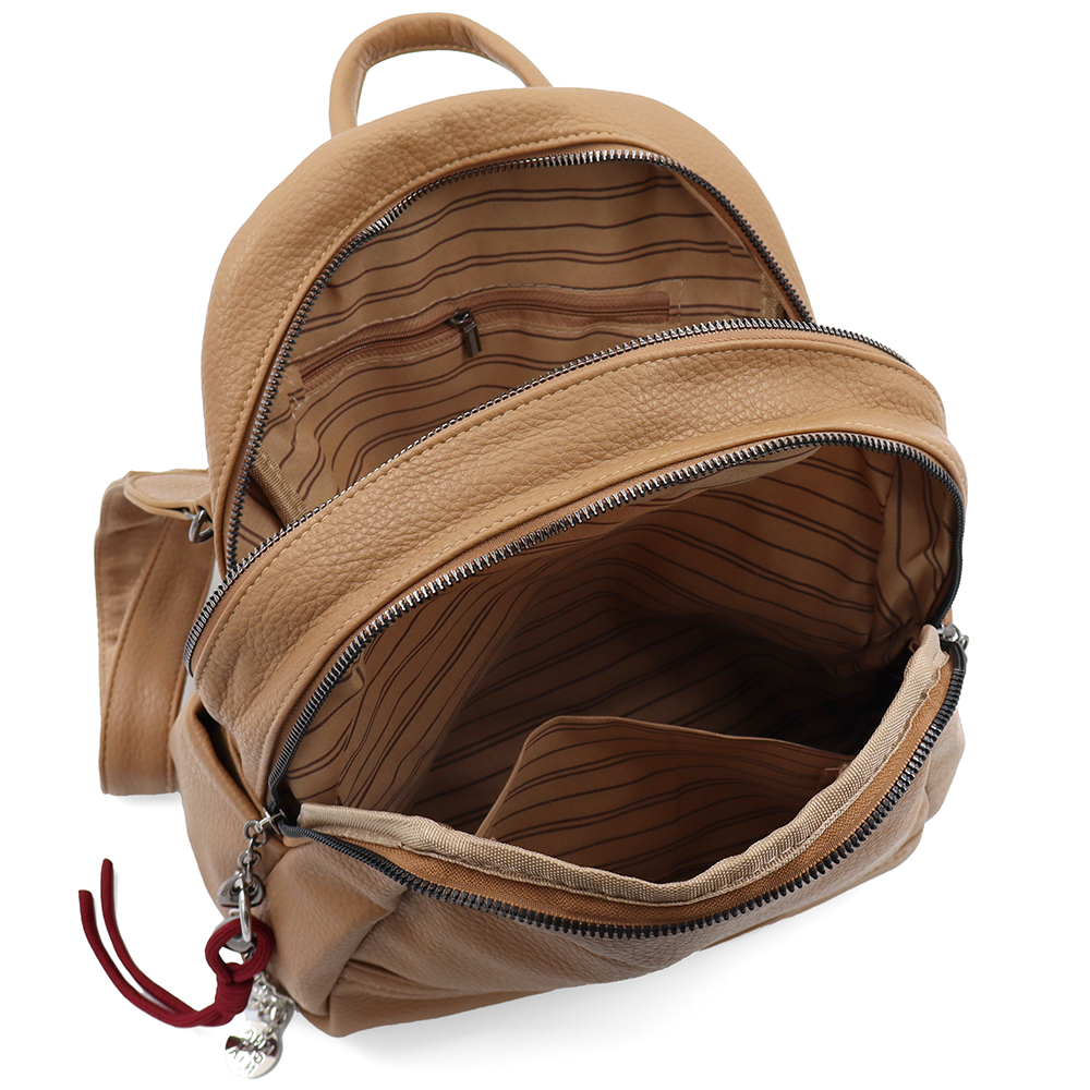 2 az 1-ben – Hátizsák és táska két nagy rekesszel és kulcstartóval – világosbarna