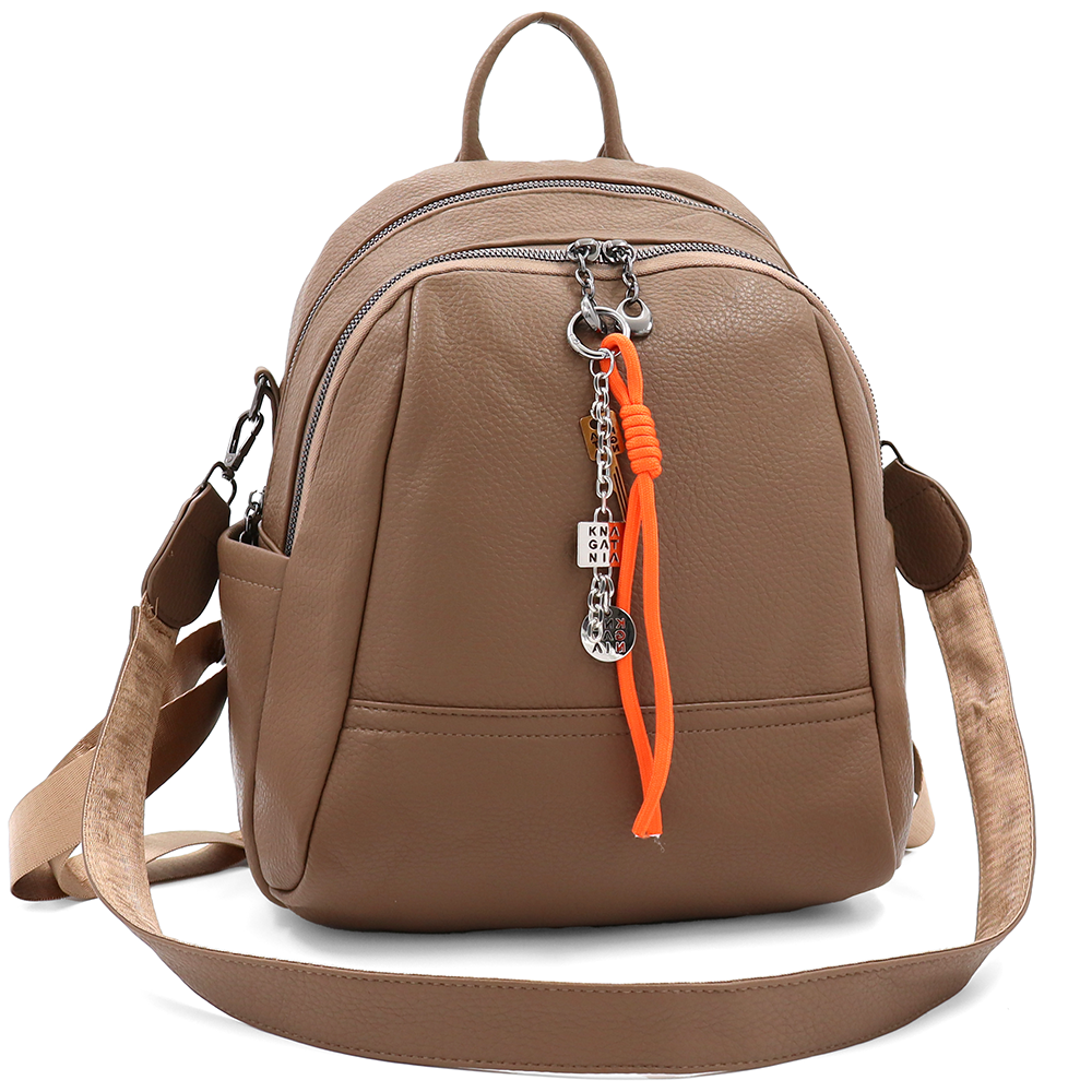 2 az 1-ben – Hátizsák és táska két nagy rekesszel és kulcstartóval – barna