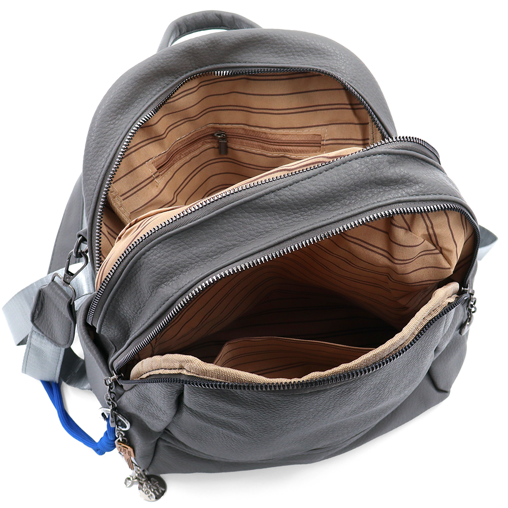 2 az 1-ben – Hátizsák és táska két nagy rekesszel és kulcstartóval – szürke