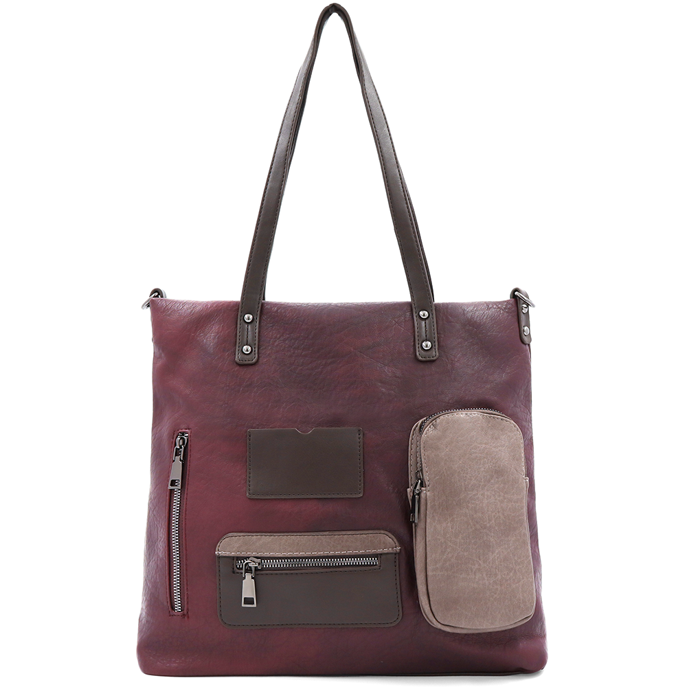 Nagy táska sok zsebbel és kényelmes fogantyúkkal - bordó