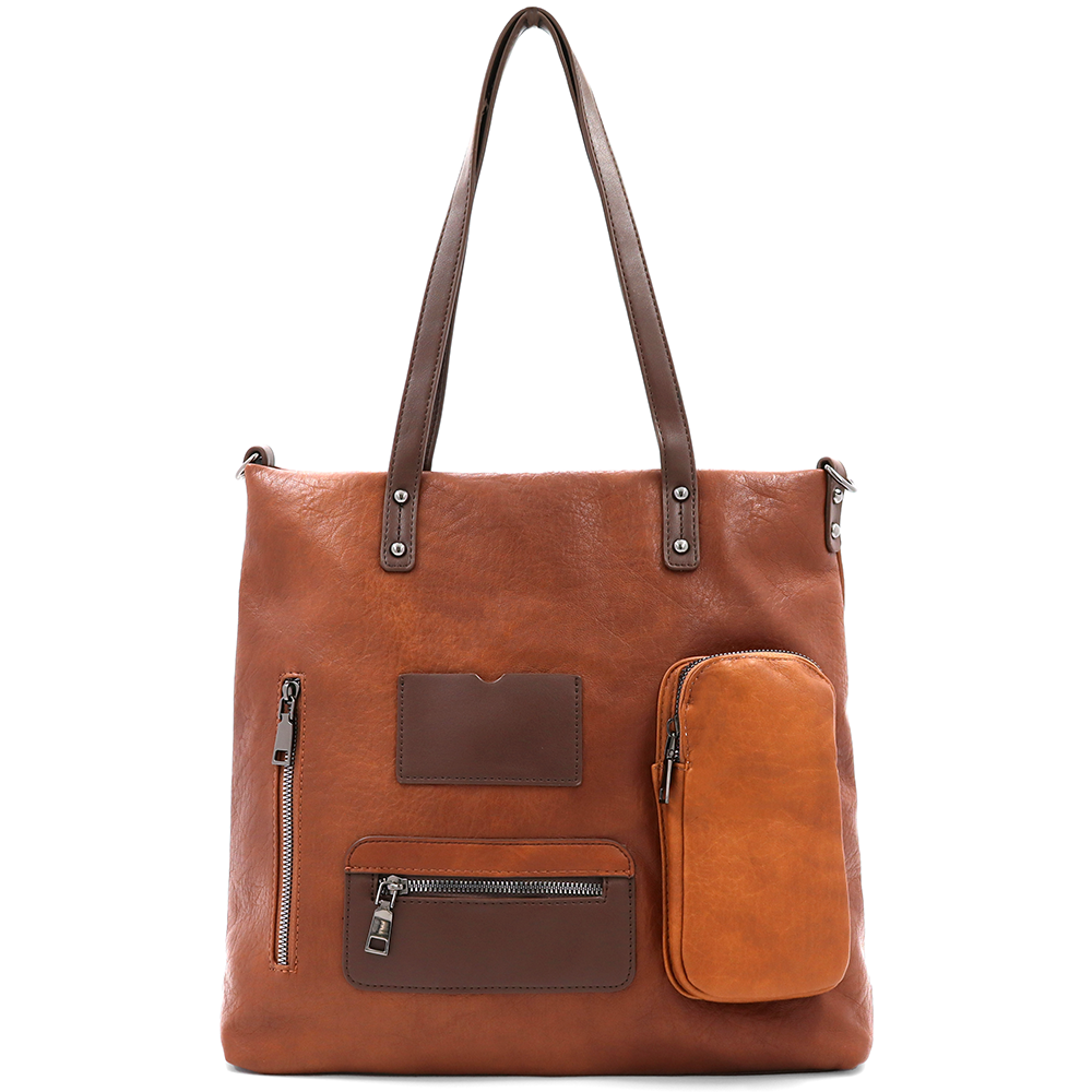 Nagy táska sok zsebbel és kényelmes fogantyúkkal - cserépbarna