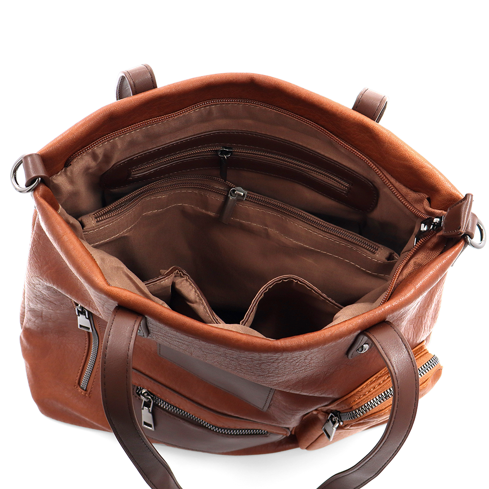 Nagy táska sok zsebbel és kényelmes fogantyúkkal - cserépbarna