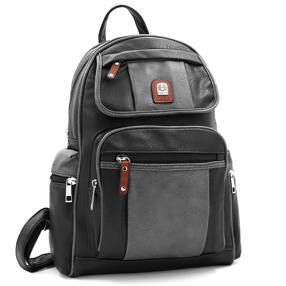 Női hátizsák sok zsebbel – fekete/szürke