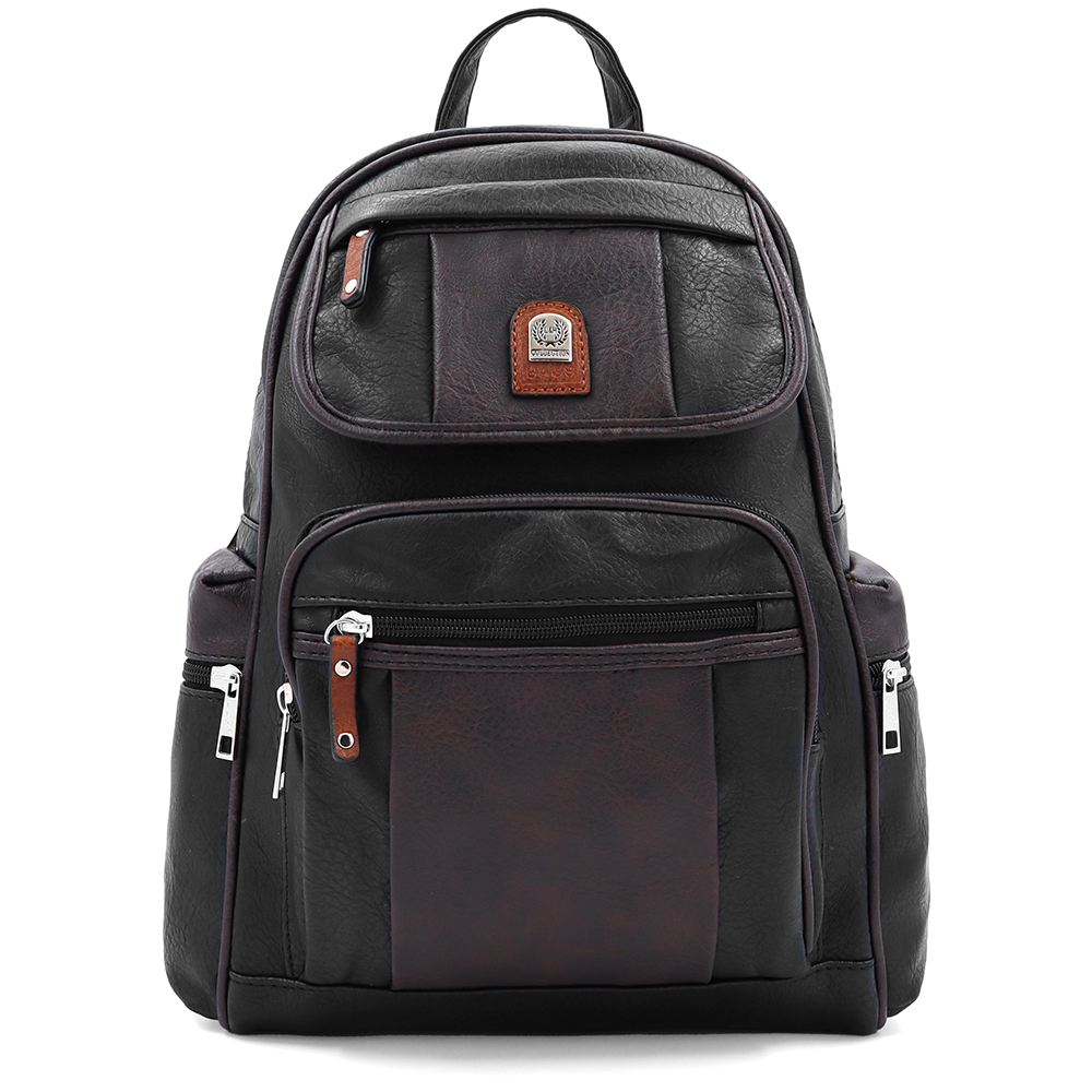 Női hátizsák sok zsebbel – fekete/barna